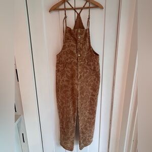 EASEL washed denim loose-fit overalls in a gold brown paisley print Small NWT
